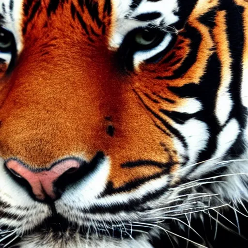 Prompt: tiger head, close up photo