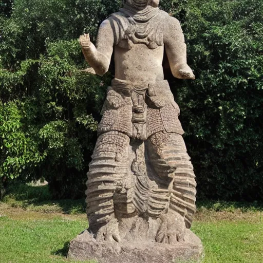 Prompt: ancient statue of a pangolin warrior