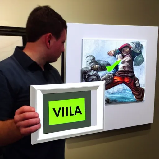 Prompt: A photo of a thief stealing two expensive and fresh NVIDIA GPUs - contest-winning artwork