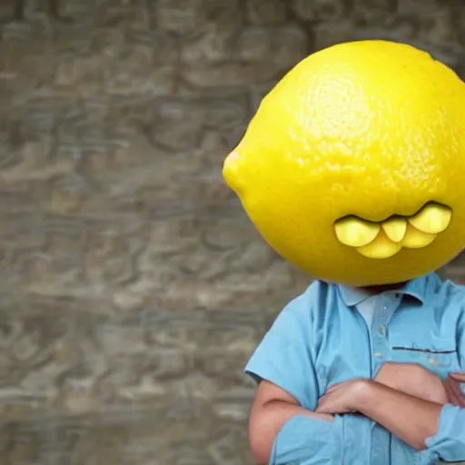 Image similar to a lemon in shape of a human with legs of lemons and round body.