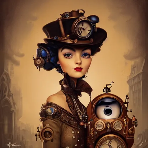 Image similar to lofi steampunk portrait pixar style by Joe Fenton and Jonathan Yeo and Tom Bagshaw