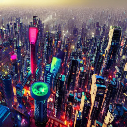 Prompt: large and vast cyberpunk city : : photo mosaic