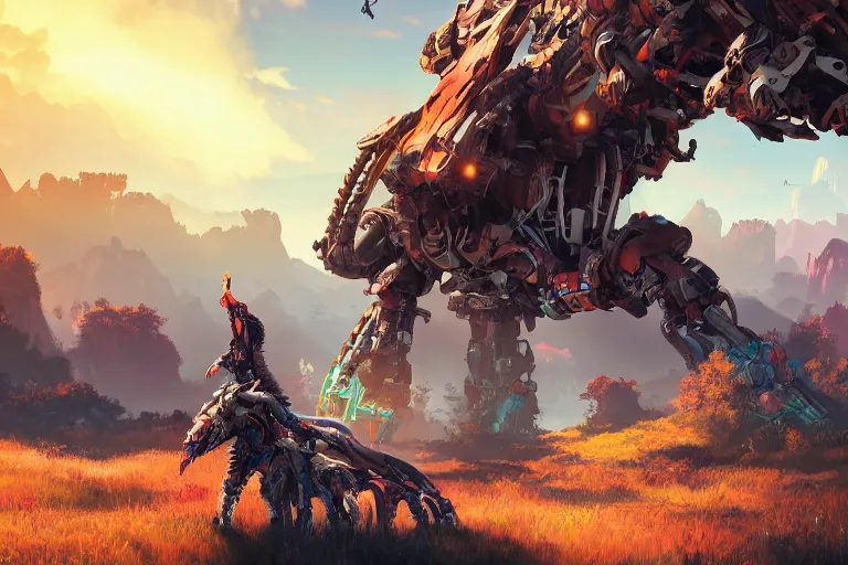 Image similar to rollerback machine creature robot of horizon forbidden west horizon zero dawn radiating a glowing aura global illumination ray tracing hdr fanart arstation by ian pesty and alena aenami artworks in 4 k