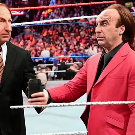 Image similar to Saul Goodman and Talking Ben in WWE Wrestlemania