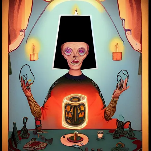 Image similar to A seance, Extremely Highly detailed, Occult, funny, humorous, humor, hilarious, funny, entertaining, magical, trending on artstationHQ