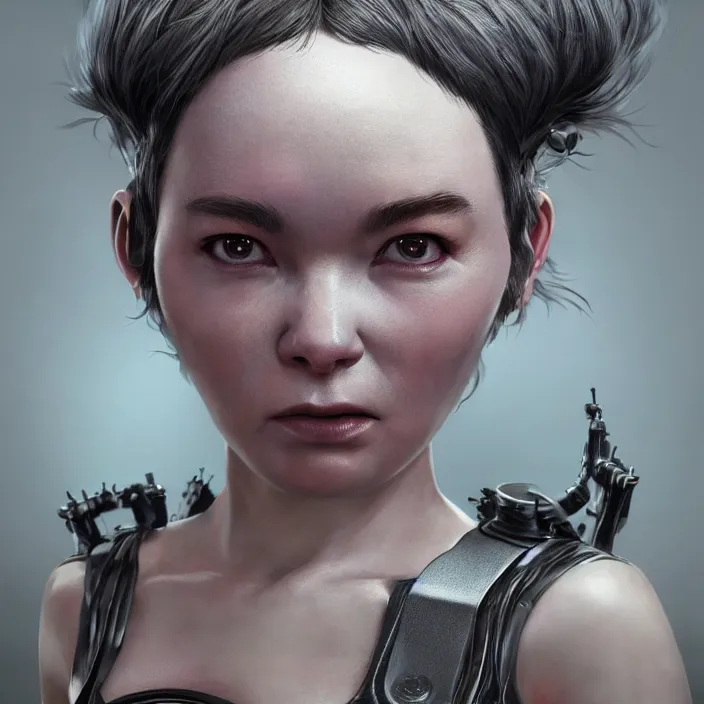 Image similar to hyper - realistic bjork leather cyborg - by tom bagshaw, by ilya kuvshinov, rtx rendering, octane render 1 2 8 k, maya, extreme high intricate details by wlop, digital anime art by ross tran, medium shot, close up shot, composition by sana takeda, dramatic lighting by greg rutkowski, 8 k, trending on artstation