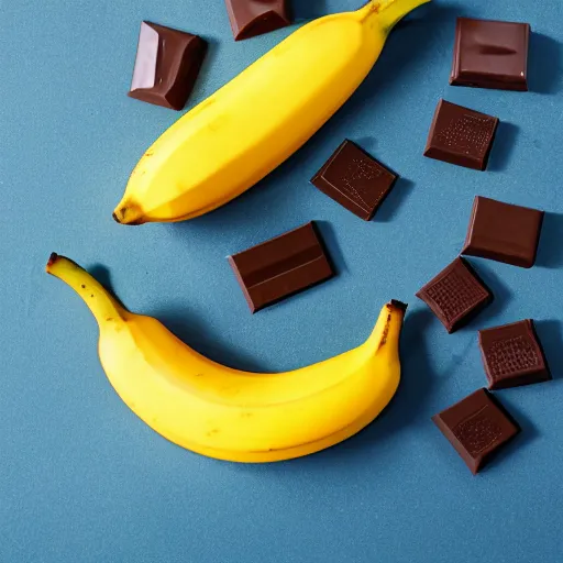 Image similar to plastic banana, shiny, dripping chocolate on top,