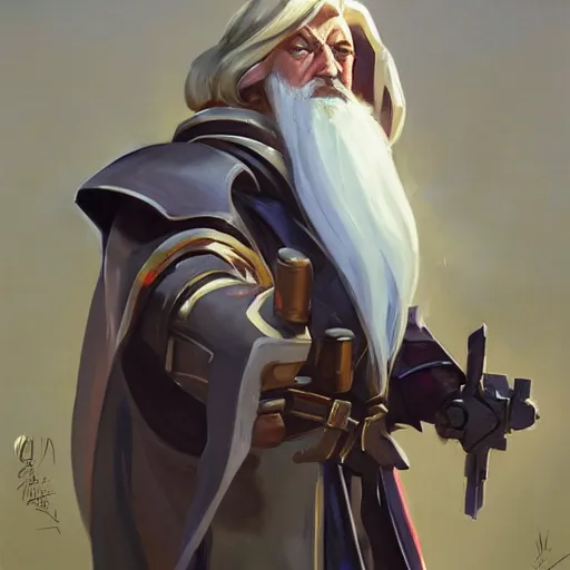 Image similar to greg manchess portrait painting of armored albus dumbledore as overwatch character, medium shot, asymmetrical, profile picture, organic painting, sunny day, matte painting, bold shapes, hard edges, street art, trending on artstation, by huang guangjian and gil elvgren and sachin teng