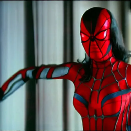 Image similar to Mila Jovovich as spiderwoman , film still, best scene, 4k