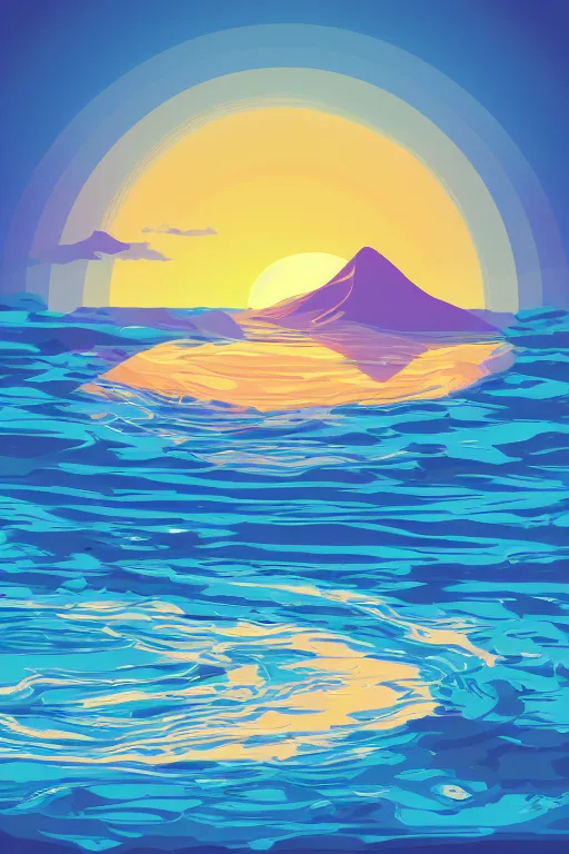 Image similar to sunrise mountain water illustration vector digital art trending on artstation