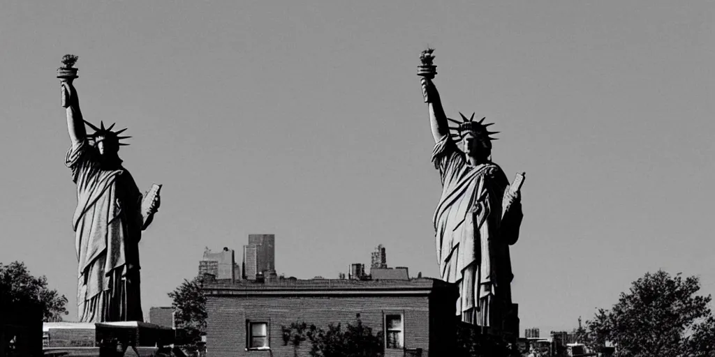 Image similar to new york city soviet version, statue of liberty with hammer and sickle