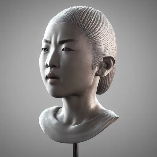 Image similar to japanese sculpture, highly detailed, photorealistic portrait, bright studio setting, studio lighting, crisp quality and light reflections, unreal engine 5 quality render