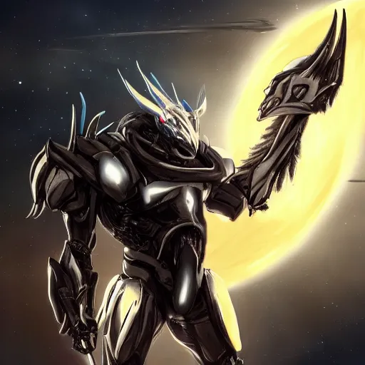 Image similar to cinematic god close shot, galactic sized proportional stunning danny trejo, sleek mecha body, majestic hair, smooth silver armor, floating in space, holding a galaxy, epic proportions, epic size, epic scale, furry art, dragon art, giantess art, warframe fanart, furaffinity, octane