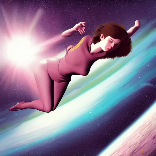 Prompt: ilya kuvshinov art of a woman floating in space