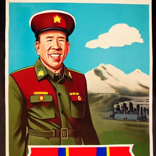 Prompt: communist propaganda poster portraying Tim Allen wearing a North Korean military officer uniform, 8k, very intricate, very detailed, inspiring,