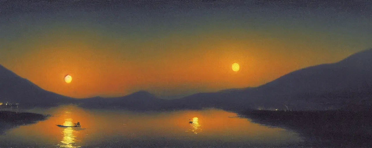 Prompt: awe inspiring arkhip kuindzhi landscape, digital art painting of 1 9 6 0 s, japan at night, sunset, 4 k, 8 k, detailed