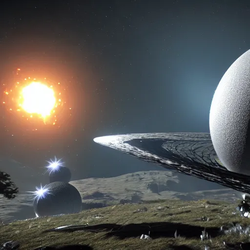 Prompt: a dyson sphere surrounding a star, rendered in cryengine