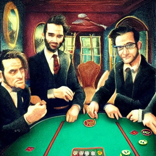 Prompt: eels playing poker