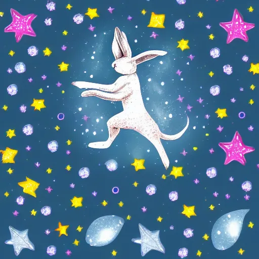 Prompt: running rabbit constellation, galaxy background, fantasy illustration