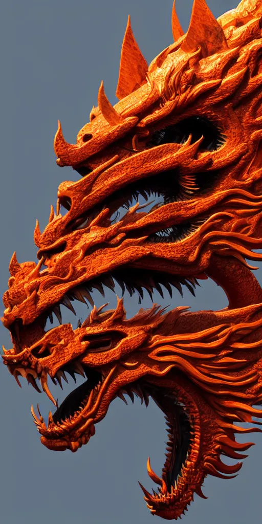 Image similar to a beautiful obverse portrait render of a single huge chinese dragon, solid background, mechanical, metal, model design, fine texture structure, hyper detailed, perfect shadows, fire eye, atmospheric lighting, 3 d render, the style of pascal blanche and sparth juan zigor samaniego, paul pepera pablo roldan, denoise, alone, 8 k hd