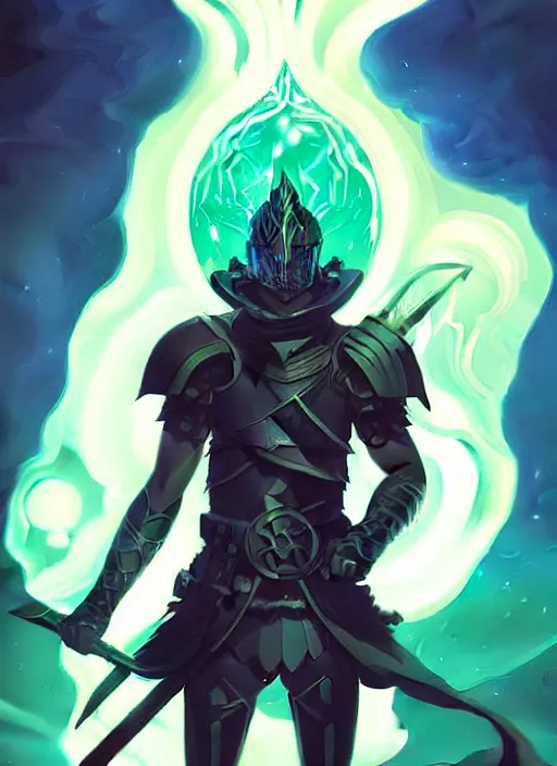 Image similar to style artgerm, joshua middleton, illustration, john krasinski as rune knight wearing green pelt light armor, anime eyes, blue hair, swirling water cosmos, fantasy, dnd, cinematic lighting