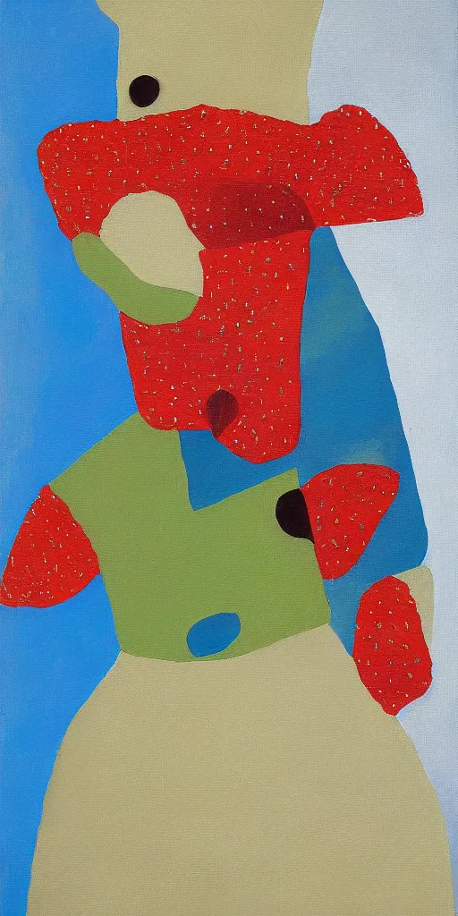 Image similar to a strawberry teddy bear geometric oil on canvas painting eileen agar