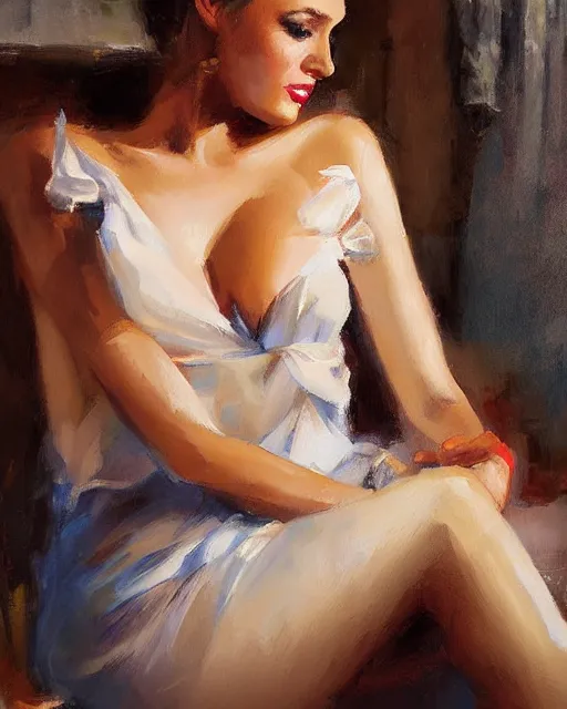 Image similar to a painting of a beautiful woman by richard s. johnson