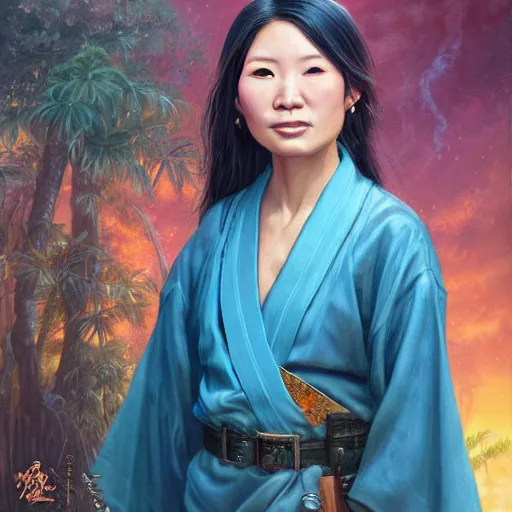 Image similar to portrait of a young okinawan woman ( 3 5 ) from okinawa, japan in 2 0 2 1, an oil painting by ross tran and thomas kincade