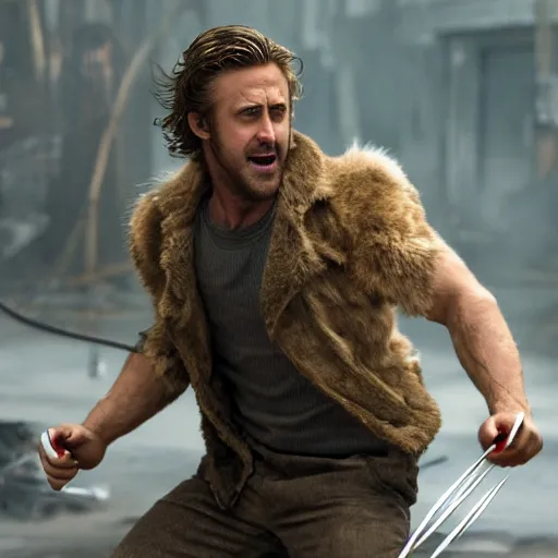 Prompt: Ryan Gosling as wolverine from The Wolverine 2013 movie still