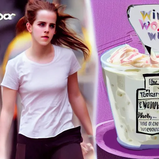 Prompt: emma watson lives inside yogurt