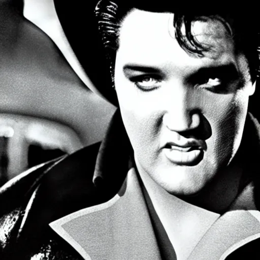 Prompt: elvis starring in batman vs. superman ( 2 0 1 6 ) 3 5 mm production photo