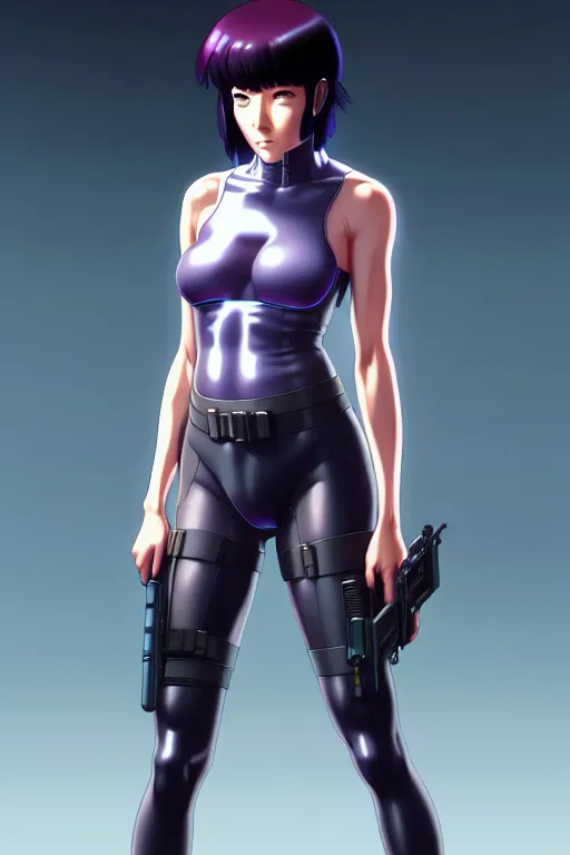 Image similar to a fullbody portrait of motoko kusanagi the major ghost in the shell : : stand alone complex, under repairs, maintenance : : by ilya kuvshinov, rossdraws, artgerm, sola digital arts, anti aliasing, raytracing : :