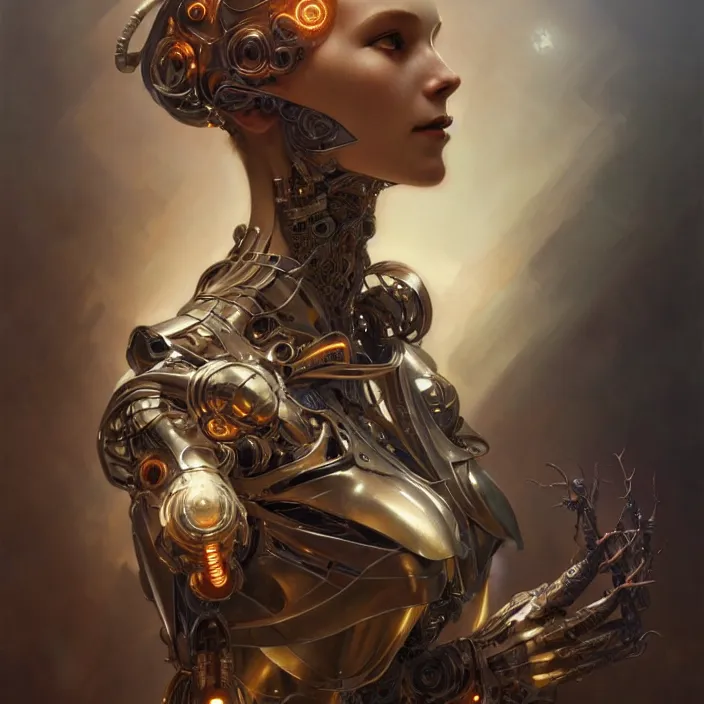 Image similar to organic cyborg, diffuse lighting, fantasy, intricate, elegant, highly detailed, lifelike, photorealistic, digital painting, artstation, illustration, concept art, smooth, sharp focus, art by john collier and albert aublet and krenz cushart and artem demura and alphonse mucha