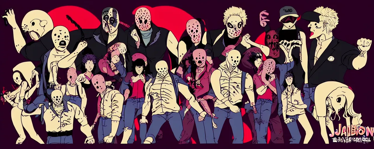 Image similar to Jason Vorhees in the style of JoJo’s bizarre adventure. Award winning. Cel animation