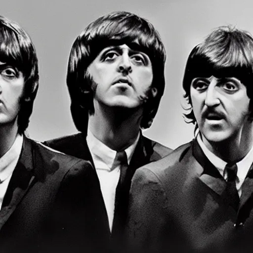 Image similar to the beatles cgi monstrosity four heads and one body nightmare scary