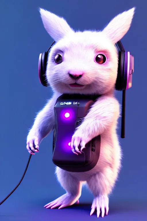Image similar to high quality 3 d render neo - cyberpunk very cute fluffy! wombat!! cyborg with headphones, mechanical paw, highly detailed, unreal engine cinematic smooth, in the style of detective pikachu, hannah yata charlie immer, neon purple light, low angle, uhd 8 k, sharp focus