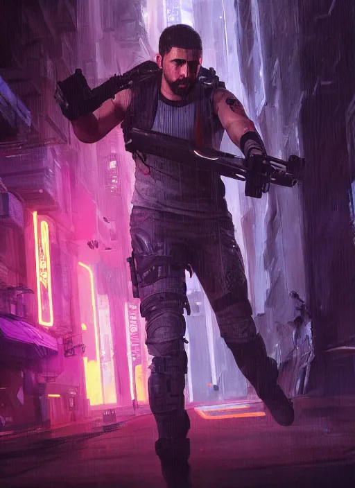 Image similar to cyberpunk combat sports. javier the 2 0 7 8 champion in athletic gear. blade runner 2 0 4 9 concept painting. epic painting by james gurney, azamat khairov, and alphonso mucha. artstationhq. painting with vivid color. ( rb 6 s, cyberpunk 2 0 7 7 )