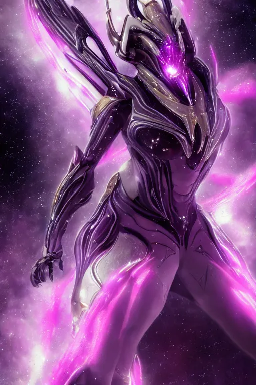 Image similar to galactic hyperdetailed elegant beautiful stunning giantess saryn prime warframe goddess rear shot, sharp spines, sharp metal ears, smooth purple eyes, smooth fuschia skin, silver armor, bigger than galaxy, epic proportions, epic scale, epic size, warframe fanart, destiny, furry, dragon art, goddess art, giantess art, furaffinity, octane render