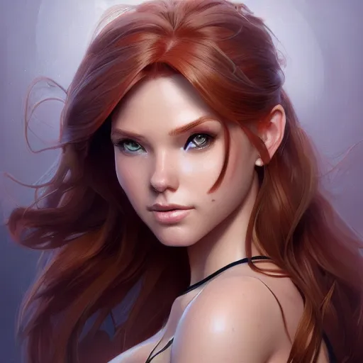 Image similar to ultra realistic illustration, kim possible, intricate, elegant, highly detailed, digital painting, artstation, concept art, smooth, sharp focus, illustration, art by artgerm and greg rutkowski and alphonse mucha