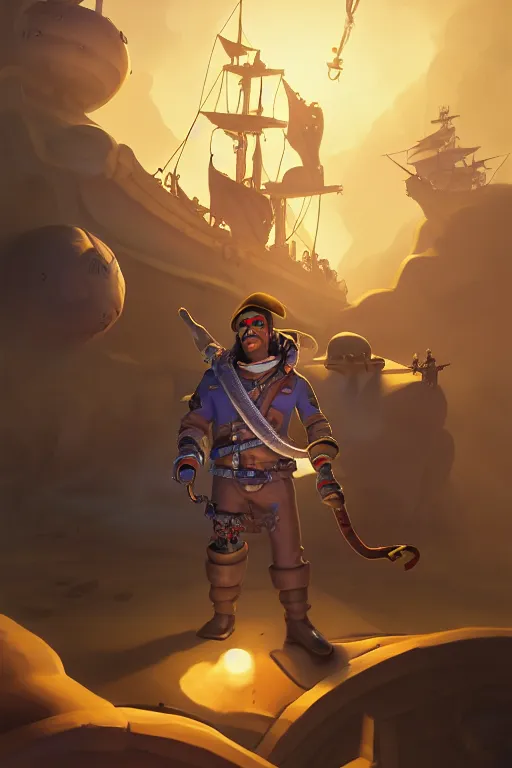 Image similar to and astronaut pirate man with long black hair on a pirate ship, d & d, sea of thieves, fantasy digital painting, trending on artstation, concept art, sharp focus, illustration, global illumination, ray tracing, realistic shaded, art by artgerm and greg rutkowski and fuji choko and viktoria gavrilenko and hoang lap