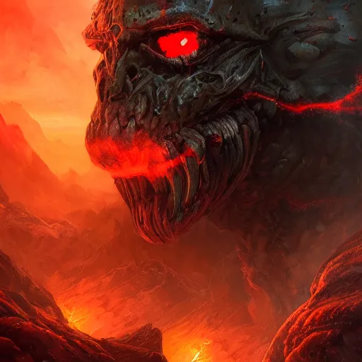 Image similar to epic portrait an demonic soldier in hell landscapes full of explosions and lava, digital painting, artstation, concept art, soft light, hdri, smooth, sharp focus, illustration, fantasy, intricate, elegant, highly detailed, D&D, matte painting, in the style of Greg Rutkowski and Alphonse Mucha and artemisia, 8k, highly detailed, jurgens, rutkowski, bouguereau, pastoral, rustic, georgic, detailed concept art, illustration, colorful pastel, painting, detail, ultra detailed, digital art, 4K,