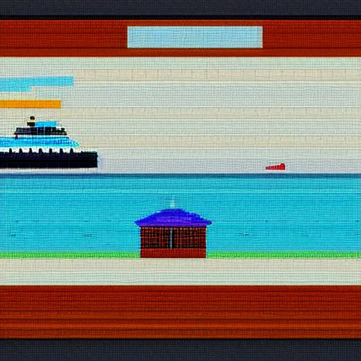 Prompt: a ferry at the sea, pixel art