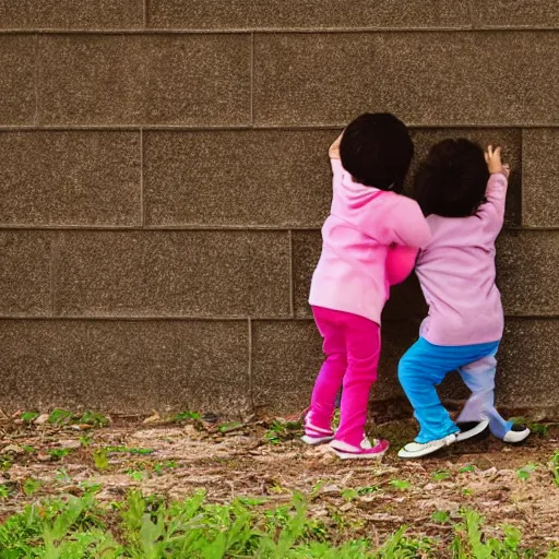 Prompt: two kids playing hide and seek