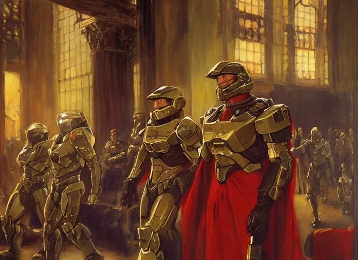 Prompt: halo master chief in a medieval royal procession by vladimir volegov and alexander averin and delphin enjolras and daniel f. gerhartz