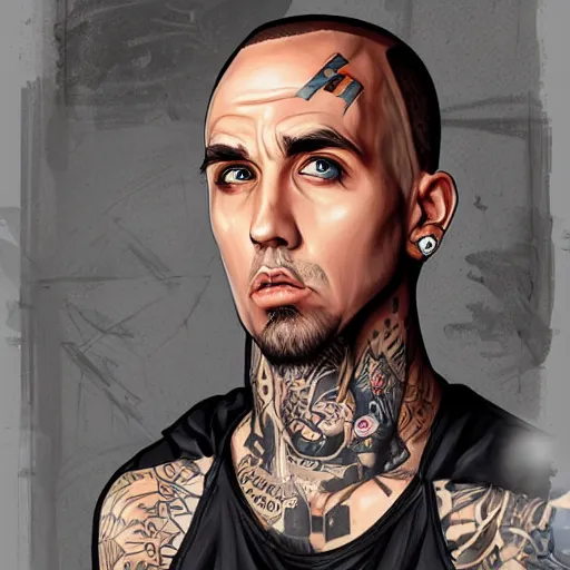 Image similar to Travis barker in the style of gta san andreas in the style of artgerm, rossdraws