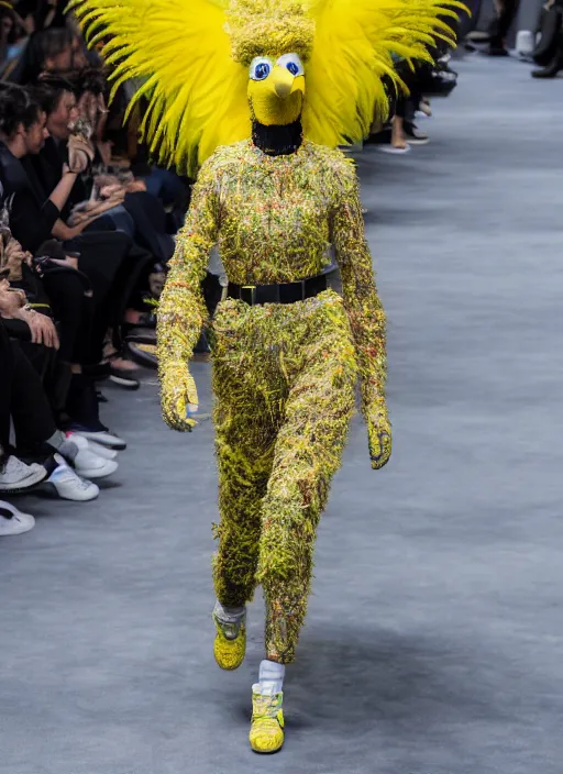 Image similar to hyperrealistic and heavy detailed balenciaga runway show of big bird, leica sl 2 5 0 mm, vivid color, high quality, high textured, real life