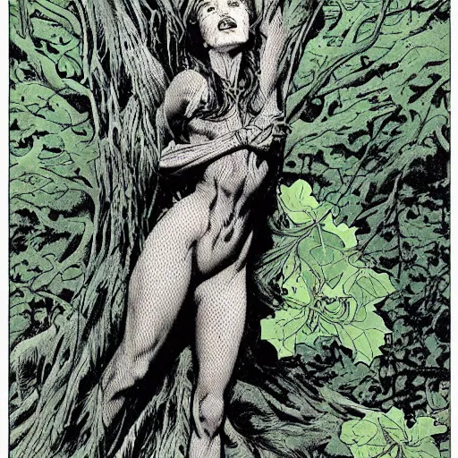 Image similar to beautiful girl in the shape of a tree by wrightson, bernie