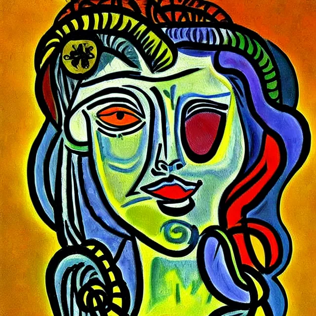 Prompt: a beautiful painting medusa's in the graveyard, by picasso realistic oil painting