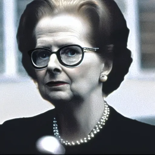 Prompt: A movie still of Margaret Thatcher in The Matrix