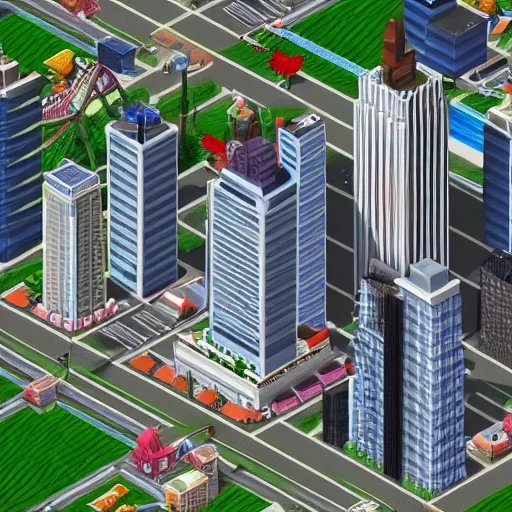 Prompt: 3 d isometric render of a simcity 2 0 0 0 city